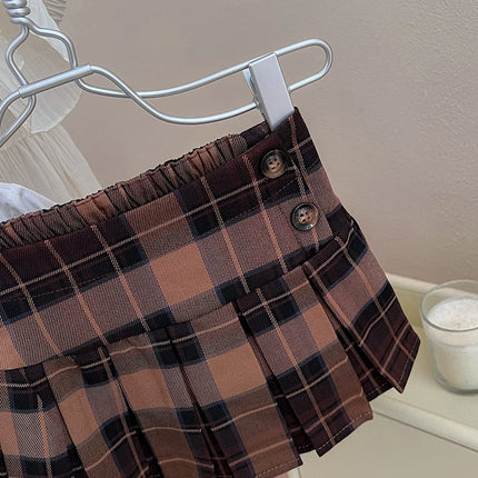 Childrens Clothing Set 2025 Autumn New Item Childrens Shirt Knitted Vest Short Skirt Three Piece Set Toddler Girl Clothes