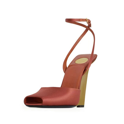 Arden Furtado 2025 Summer Patent Leather peep toe Wedges Sandals Platform Super high heel Belt buckle word-cingulate Sandals