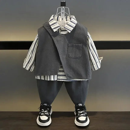 2-10Y Boys Clothing Set 2025 New Handsome Casual Spring and Autumn Baby Children's Vest T-shirt Pants 3 Piece Set Kids Outfits