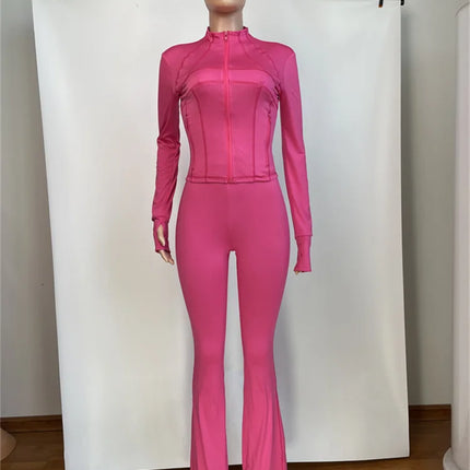 Weird Puss Sporty Casual 2 Piece Set Women Hooded Zipper Turtleneck Jacket+Skinny Straight Pants Matching Trend Workout Suit