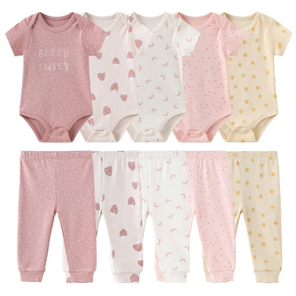 6/9/10Pieces Cotton Baby Boy Clothes Sets Cartoon Newborn Baby Girl Clothes Unisex Bodysuits+Pants Print Sleeveless Bebes