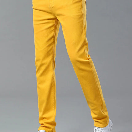 Four Season New Men's Yellow Jeans Fashion Business Casual Straight Denim Stretch Trousers All-match Men's Casual Pants Jeans