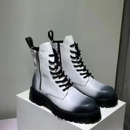 White Men Casual boots Punk High Tops Motorcycle Ankle Boots Height Increasing shoes Zapatillas Hombre