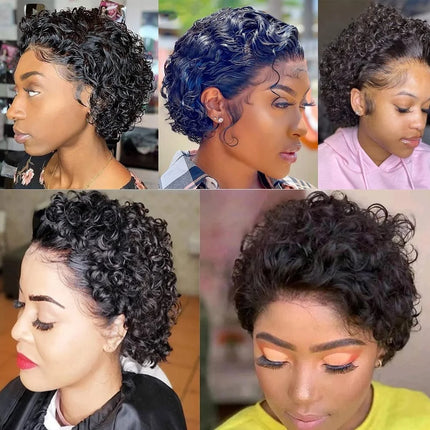 13X4 Short Curly Pixie Cut Wigs Human Hair Transparent Rose Curly Lace Frontal Wigs Human Hair For Black Women