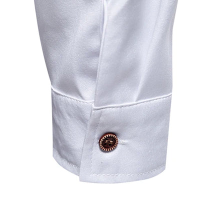 Fashion Man Stand Collar Shirt  Personality Oblique Button Irregular Long Sleeve Business Festival Hombre Mens Dress Shirts