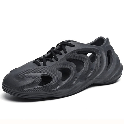 Summer Men's Classic Hollow Sandals Anti slip Beach Hole Shoes Lace up Sports Sandals Outdoor Lightweight Water Garden Shoes