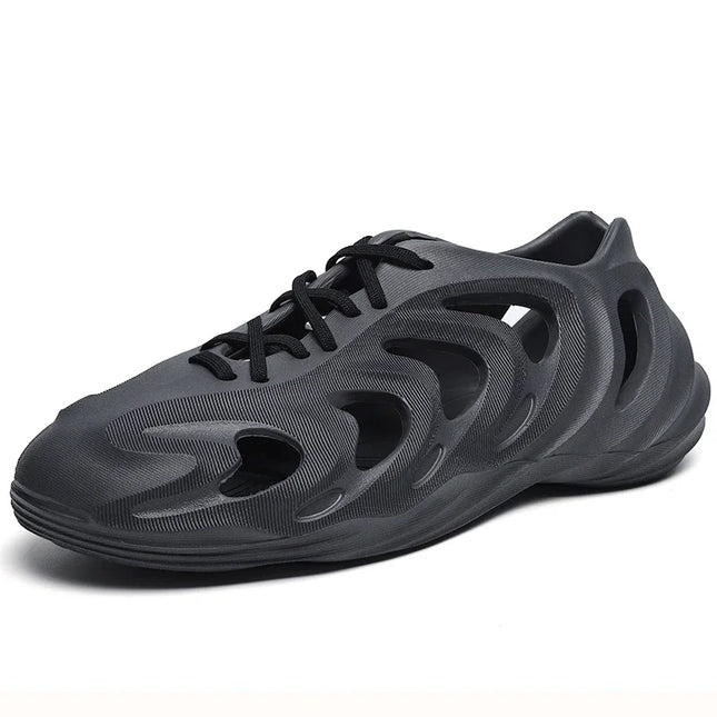 Summer Men's Classic Hollow Sandals Anti slip Beach Hole Shoes Lace up Sports Sandals Outdoor Lightweight Water Garden Shoes