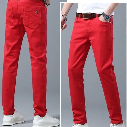 Four Season New Men's Yellow Jeans Fashion Business Casual Straight Denim Stretch Trousers All-match Men's Casual Pants Jeans