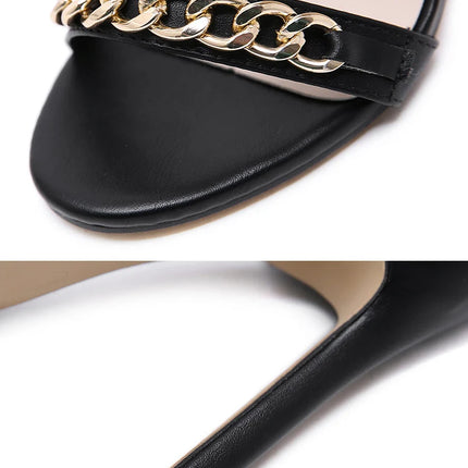 Aneikeh Sexy Rivet Metal Chain Sandals Boots Peep Toe Thin Heel Pumps Gladiator Sandalias Zipper Women High Shoes Summer 2025