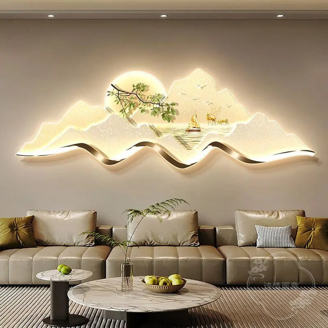Peinture décorative, éclairage LED, lampe murale à sens avancé, lumière de peinture, atmosphère de luxe, canapé, fond mural, peinture suspendue