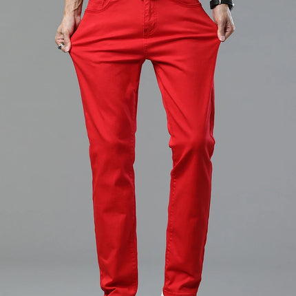 Four Season New Men's Yellow Jeans Fashion Business Casual Straight Denim Stretch Trousers All-match Men's Casual Pants Jeans