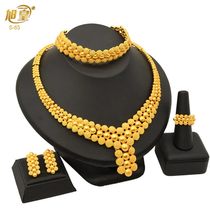 XUHUANG Dubai 2024 Gold Color Necklace Bracelet Jewelry Set For Women Ethiopian Arabic Charm Necklace Choker Set Wedding Gifts