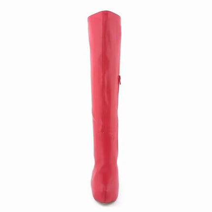 New Large Size Women Boots Autumn Winter Sexy 14cm Super High Heels Long Over Knee Long Boots Leather Round Toe Red Pumps Shoes