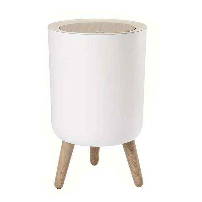 Round Trash Can With Lid, White Garbage Can With Foot, Paper Basket, Waste Bin For Bedroom Kitchen Bathroom Office Living Room