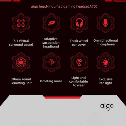 Aigo A700 Gaming Wired Headphone W/ HD Mic Scalable Virtual 7.1 Channel Sound Recognition 50mm Dynamic Headset for Esports FPS