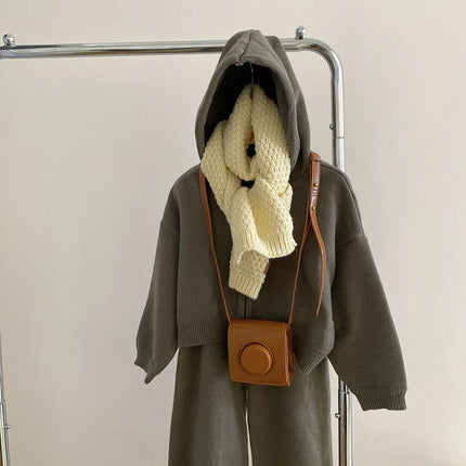 Children Clothing 2022 Autumn Winter Girls Casual Sweater Set Hooded Knitted Coat and Pants Two Piece Set Korean Kids Clothes
