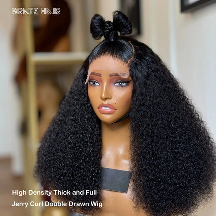 Glueless Double Drawn Kinky Curly Human Hair Wig 12A Natural Color Brazilian Pre Plucked Afro Kinky Curly 13x4 Lace Frontal Wigs