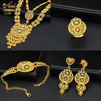 ANIID Indian 24K Gold Color Necklace Set Nigerian Party Bridal Wedding Ethiopian Luxury Dubai Jewelry Wholesale 2024 New Gifts
