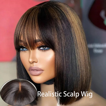Rebecca Human Hair Wigs For Women Straight Bob Peruvian Hair Wigs Omber Blonde Brown Colored 3x1 Part Lace Wigs Real Woman Wigs
