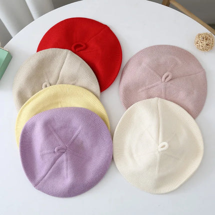Fashion Baby Knitted Beret Hat Solid Color Children's Warm Hats Autumn Winter Painter Cap For Girls Kids Bonnet Accessories
