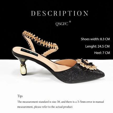 African Special Banquet Elegant Style Silver Color Party Wedding Pointed Toe  Heel Women Shoes and Bag Set With Rhinestone