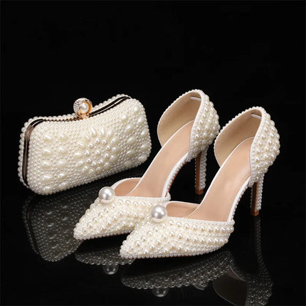 Luxury full pearls Beaded Decoration Women Pumps Elegant Pointed toe Thin High heels Female Wedding Bridal Banquet Prom Shoes