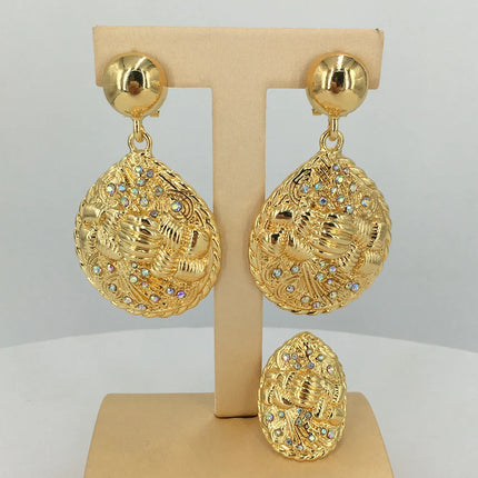 2022 Hot Selling Brazilian Dubai Italian Gold Plated Jewelry Women's Wedding Party Banquet Big Pendant Jewelry Sets FHK13725