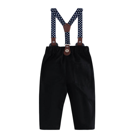 Gentleman Spring Autumn Outfit for Newborn Boy Cotton Baby First Formal Birthday Clothes Solid Pant with Strap Toddler Party Set
