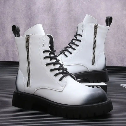 White Men Casual boots Punk High Tops Motorcycle Ankle Boots Height Increasing shoes Zapatillas Hombre