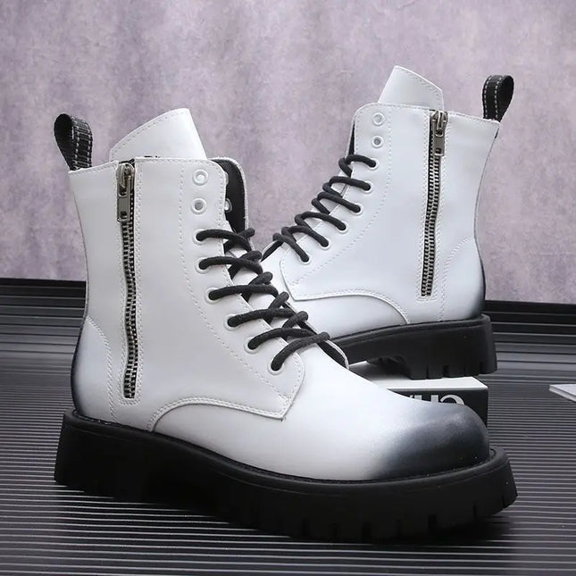White Men Casual boots Punk High Tops Motorcycle Ankle Boots Height Increasing shoes Zapatillas Hombre
