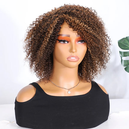 Brazilian Jerry Curly Human Hair Wigs For Women Dark Brown Colored Afro Kinky Hair Wigs Short Curly Hair full machine made Wig