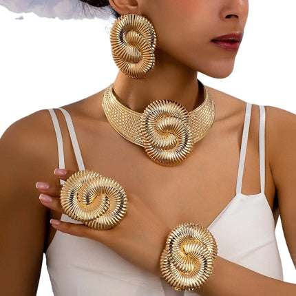 Trendy Exaggeration Bohemian Ocean Wind Party Geometric Sea Snail Symbol Necklace Earrings Bracelet Ring Set Jewelry Accessories