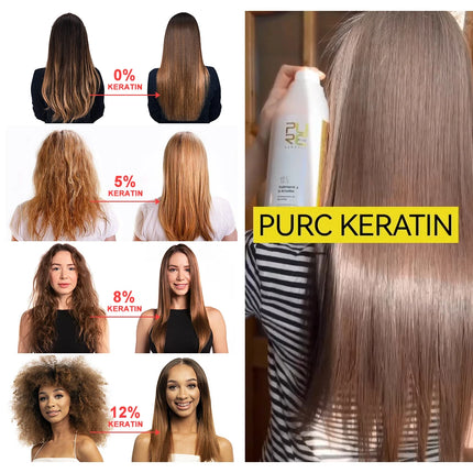 Traitement lissant à la kératine 0 %/5 %/8 %/12 % pour cheveux bouclés et crépus, soin lissant à la kératine brésilienne, produits de salon, 1 000 ml