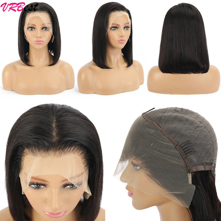 13x4 HD Transparent Straight Lace Frontal Wigs 12A Bob Wig Pre Plucked Glueless Full Lace Front Human Hair Wigs For Black Women