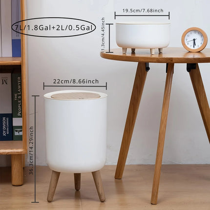 Round Trash Can With Lid, White Garbage Can With Foot, Paper Basket, Waste Bin For Bedroom Kitchen Bathroom Office Living Room