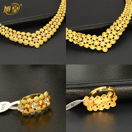 XUHUANG Dubai 2024 Gold Color Necklace Bracelet Jewelry Set For Women Ethiopian Arabic Charm Necklace Choker Set Wedding Gifts