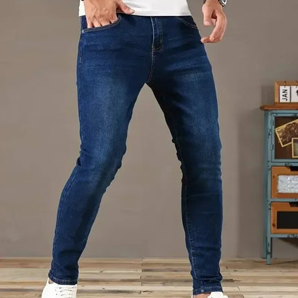 2025 Spring New Mens Slim Fit Classic Skinny Jeans Casual Street Style Casual Mens Skinny Jeans Male Slim Fit Pencil Denim Blue