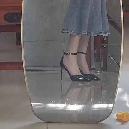 Bla Patent Leather Hollow out Strap High Heels Sandals Women's Pointed Toe Thin Heel Sexy 2025 New Spring Autumn