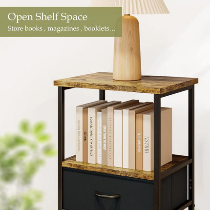 Side Table Bedside Table with 2 Fabric Storage Drawers for Bedroom Living Room Dorm Night Stands for Small Space