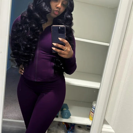 Weird Puss Sporty Casual 2 Piece Set Women Hooded Zipper Turtleneck Jacket+Skinny Straight Pants Matching Trend Workout Suit