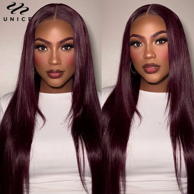 UNICE Black Cherry Colored Human Hair Wigs 7x5 & 13x4 Pre Cut Pre Bleached Glueless Wig Human hair Ready To Wear 150% Density