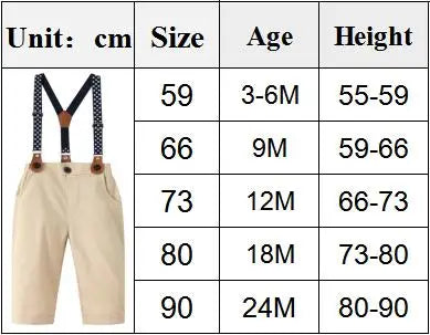 Gentleman Spring Autumn Outfit for Newborn Boy Cotton Baby First Formal Birthday Clothes Solid Pant with Strap Toddler Party Set