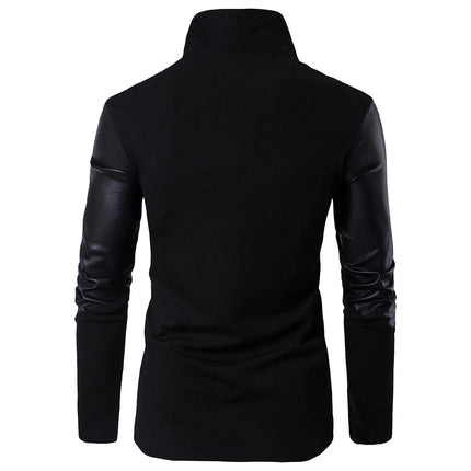 Fashion Jackets for Men Spring New Stand Up Neck Slim Fit Knitted Shirt Panel Leather Knitted Shirt for Men