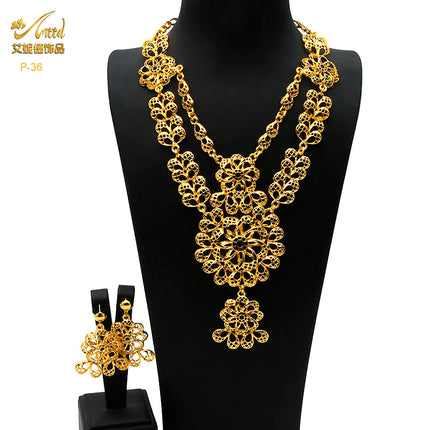 ANIID Indian 24K Gold Color Necklace Set Nigerian Party Bridal Wedding Ethiopian Luxury Dubai Jewelry Wholesale 2024 New Gifts
