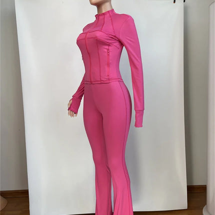 Weird Puss Sporty Casual 2 Piece Set Women Hooded Zipper Turtleneck Jacket+Skinny Straight Pants Matching Trend Workout Suit