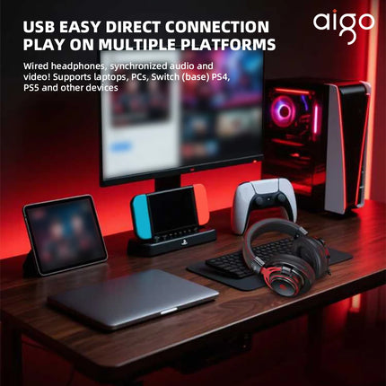 Aigo A700 Gaming Wired Headphone W/ HD Mic Scalable Virtual 7.1 Channel Sound Recognition 50mm Dynamic Headset for Esports FPS