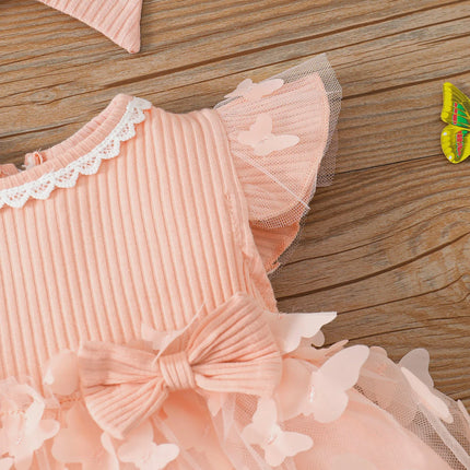 0-3-year-old newborn baby girl summer pink sleeveless lace round neck lace butterfly mesh lovely dress party