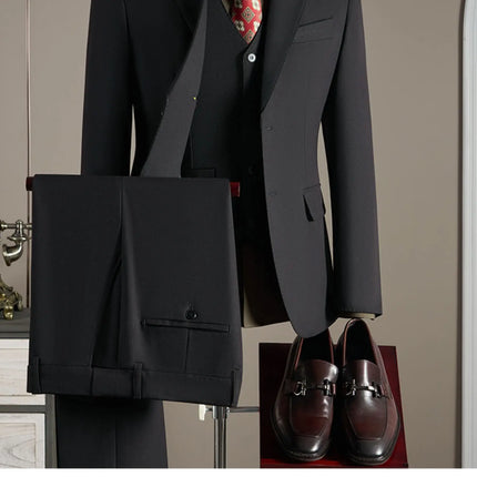 15% high-end wool suit for men, fashionable and stylish wedding, British-style business casual gray-blue suit three-piece set