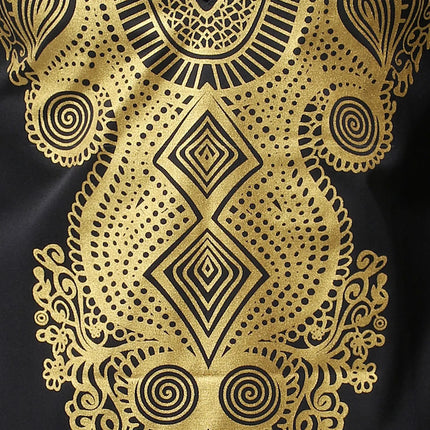 African Men's Shirt Pants Set Metallic Print Tops Long Sleeves Clothing V Neck Matching Traditional Suit With Trouser For Men