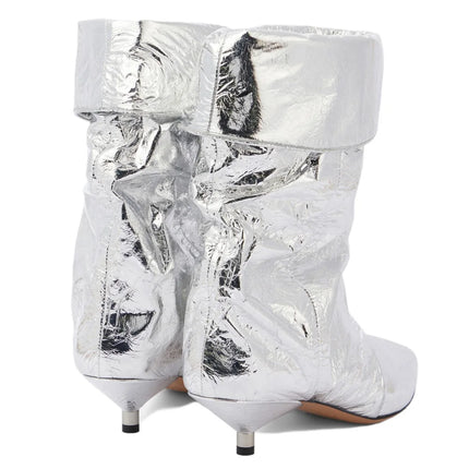 Arden Furtado 2025 Spring leopard print Large tubular boots Pointed toe Slip-on Pleated Middle heel Modern boots Short boots